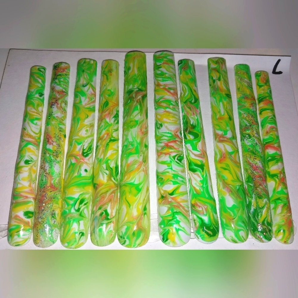 Handmade Colorful Swirl Acrylic 6XL LENGTH Nail Set Sz Large - Picture 4 of 5